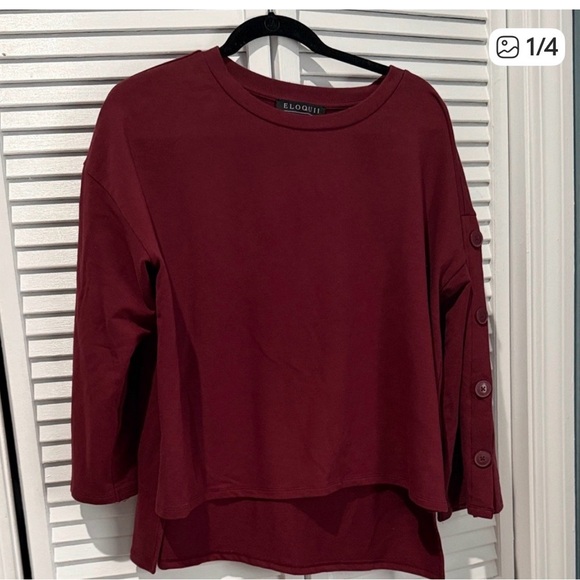 Eloquii Women's Wine Button-Sleeve Sweatshirt - Picture 5 of 6